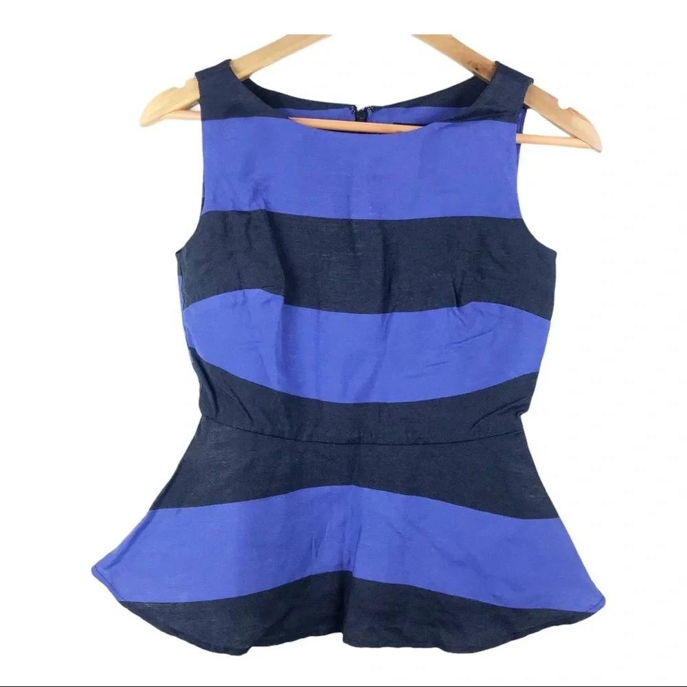 Banana Republic Striped Peplum Top Blue Black Sleeveless Blouse Size 00 Petite